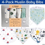 4-Pack Muslin Bandana Baby Bibs - Organic Cotton Drool Bib - Soft 6 Layers absorbent - Boy Girl Infa