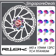 RISK 12PCS M5*10MM Bike Bicycle Disc Brake Rotor Fixing Bolts TC4 Titanium Colourful Oil Slick