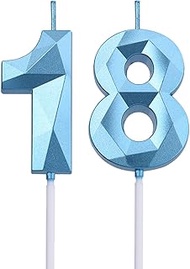 2 inch Blue 18 & 81 Birthday Candles, 3D Diamond Number 18th & 81st Cake Topper for Boys Girls Birth