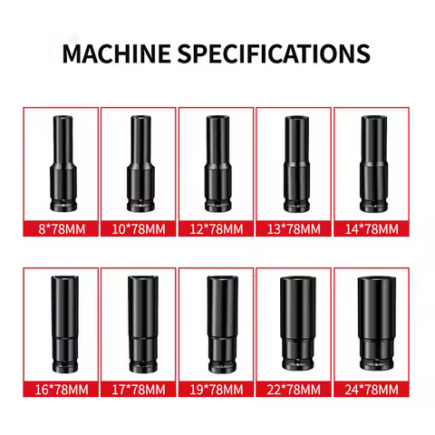 A set of 1/2 impact socket set, professional socket set of 10 models, 8-10-12-13-14-16-17-19-22-24m