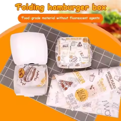 50/100Pcs Thickened Greaseproof Burger Box - Food Grade Disposable Fast Food Take Out Packaging Cont