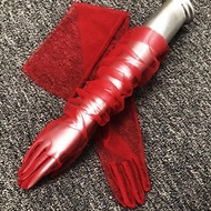 Găng tay vải tuyn trong suốt thời trang màu đỏ cho Cô dâu và Dạ hội, đi tiệc, sự kiện, lễ hội, chụp 