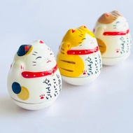 瀨戶燒藥師窯-福氣大發招財貓不倒翁4.5cm_3入一組