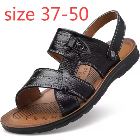 Big Size 48 49 Men's Sandals 2025 Summer Leather Beach Sandals Men Summer Shoes Soft Outdoor Slipper