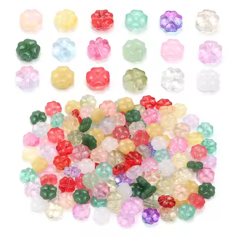 50pcs/lot Glass Four-leaf Clover Shape Beads Transparent Lampwork Beads Loose Spacer Beads For DIY J