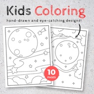 (PDF) Coloring Pages, Moons Coloring Pages Vol-2, 10 Pages, hand-drawn and eye-catching designs.