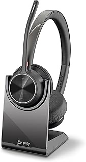 Poly - Voyager 4320 UC Wireless Headset + Charge Stand (Plantronics) - Headphones with Boom Mic - Connect to PC/Mac via USB-C Bluetooth Adapter, Cell Phone via Bluetooth - Works with Teams, Zoom &amp;More