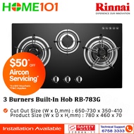 Rinnai Built-In Hob Tempered Glass 3 Burners Gas Hob RB-783G -  LPG / PUB - FREE INSTALLATION