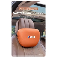 For BMW M Power Performance M3 Logo E90 E92 E93 F80 G80 G81 Car Suede Leather Headrest Seat Lumbar B