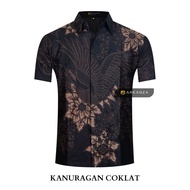 KEMEJA Original Batik Shirt With Short Brown KANURAGAN Motif, Men's Batik Shirt For Men, Slimfit, Full Layer, Short Sleeve