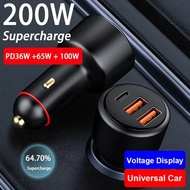 JIMA 200W USB C Car Charger 3-Port 100W SFC Fast Charging + 65W Supervooc 2.0 +PD 36W Quick Charger For IPhone 13 HONOR OPPO