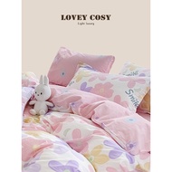 LOVEY COSY Korean Light Luxury Cotton Pure Cotton Girl Pink Flower Letter Printing Four-Piece Set Be