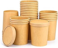 32 Oz Compostable Paper Soup Cups, 25 Pack Kraft Heavy Duty Cups, Disposable Paper Soup Containers w