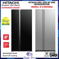 (BULKY) HITACHI R-S700PMS0 595L SIDE BY SIDE STANDARD REFRIGERATOR, FRAMELESS GLASS, POWERFUL DEODORISATION, TWIST ICE MAKER, QUICK COOLING, VACUUM INSULATION PANEL TECHNOLOGY, INVERTER COMPRESSOR, FREE DELIVERY