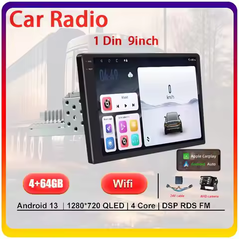 9” Android 1DIN Truck Multimedia CarPlay Android Auto Universal Navigation GPS Bluetooth Radio Sound