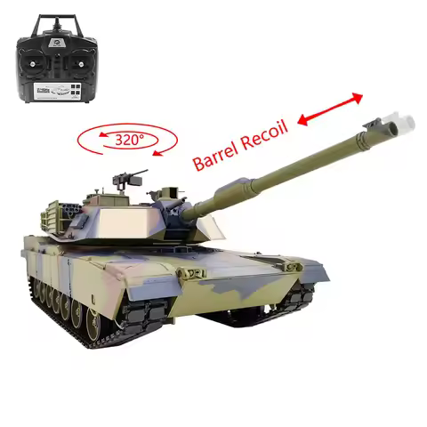 2.4G Henglong 1:16 7.0 Mainboard Plastic M1A2 Abrams RTR RC Tank 3918 Barrel Recoil BB IR Battery Sm