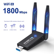 1800M USB WIFI 6 Adapter Dual Antenna 1300M Network Card AX1800 Dual Band 2.4G 5G WiFi Adapter for P