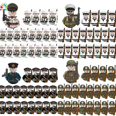 Kids Toys 21pcs/lot WW2 N001-N095 Officers Soldiers Building Blocks US Soviet UK Mini Action Figures