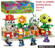 4 in 1 Set 753 PCS Mainan Building Block Plants vs Zombies Bricks minifigure - Mainan 4in1 Bongkar Pasang Balok Plants vs Zombies