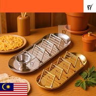 MC- Stainless Steel Taco Holder, W-shaped with Sauce Cup Taco Stand with Tray, Portable Rust-proof f