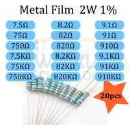 Resistor 2W Metal Film 7.5,8.2,9.1,75,82,91,750,820,910,7.5K,8.2K,9.1K,750K,820K,910K ohm 2W 1% 20 p