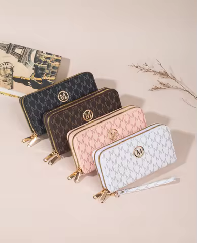 LADY New Style Handheld Double Zippered Wallet Simple Versatile M-Element Card Case Zero-Purse