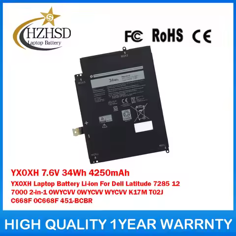 YX0XH 7.6V 34Wh 4250mAh YXOXH Laptop Battery Li-ion For Dell Latitude 7285 12 7000 2-in-1 OWYCVV 0WY