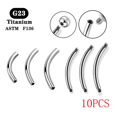 10PCS G23 Titanium 14G 16G Eyebrow Barbell Rod Internal Thread Plug Septum Ear Lips Body Jewelry Acc