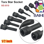 BAIHEE 1Pcs Electric Drill Socket Adapter, Long Bit Cr-Mo Steel 12 Point Torx Socket, Metric 1/2 Inc