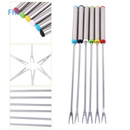 FHS New  6pcs/Set Stainless Steel Long Handle Dessert Fork Cheese Chocolate Fondue Fruit Fork