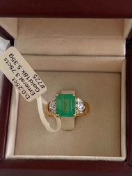 แหวนทอง 14k ประดับมรกตโคลอมเบีย น้ำหนัก 3.75 กะรัต เพชรแท้ 10/0.25 กะรัต