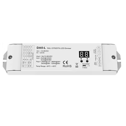 5CH*4A 12V-48VDC CV DALI LED Dimmer 5 Channel 24V Controller Constant Voltage DA5-L（DT6/DT8）For RGB 