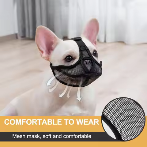 Short Snout Dog Muzzle Mesh Adjustable Breathable Anti Biting Bulldog Short Snout Muzzle for Dogs Bu