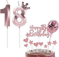 Bolosa Candle Set for 18th Birthday Candle, Number 18, Cake Decoration, Party Decorations for Girls 