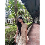 Đầm cổ tròn hoa cúc nhí dáng xòe tiểu thư dạo phố xinh xắn thanh lịch đi chơi đi tiệc của Amee store