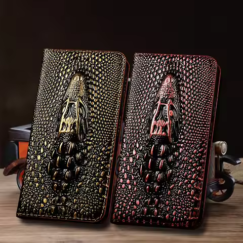 Vintage Crocodile Head Genuine Leather Phone Case For Vivo iQOO 3 5 7 8 9 10 11 11S 12 13 15 Pro Wal