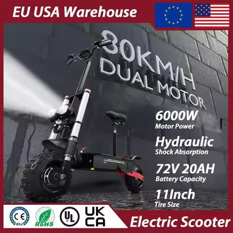 EScooters 6000W Dual Motor 72V 20AH Battery City Transportation Electric Scooter 11-inch Tire Fold E