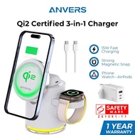 Anvers Qi2 Portable 3 in 1 Wireless Charger Stand for iPhone, iWatch, AirPods, Samsung Watch