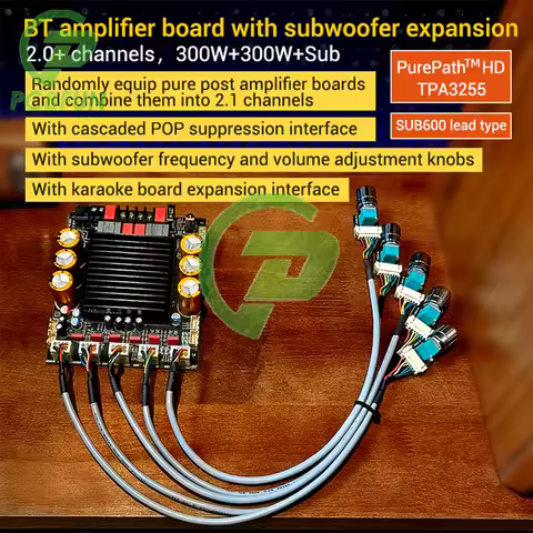 ZK-SUB600 BT Amplifier Board Module 2.0 Channel 300W+300W+Subwoofer Extension TPA3255 DC 18-50V with