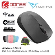 ALCATROZ AIRMOUSE 3 SILENT USB 2.4G WIRELESS MOUSE 1200 CPI / 3 BUTTON OPTICAL / BATTERY INCLUDED / 