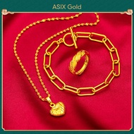 ASIX GOLD Fashion Korea Gold 916 Three in One Ladies Love Necklace Bracelet Ring Jewelry Set