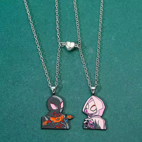 Spider-Man Across the Spider-Verse Miles Morales & Gwen Stacy Magnetic Choker Necklace Set - Heart-S