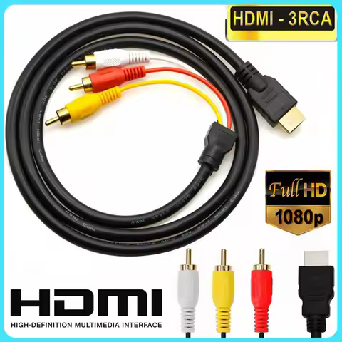 【Fast Delivery】High Quality 1.5M Nylon HDMI To 3RCA AV Cable Male to Male Audio Video Component Conv