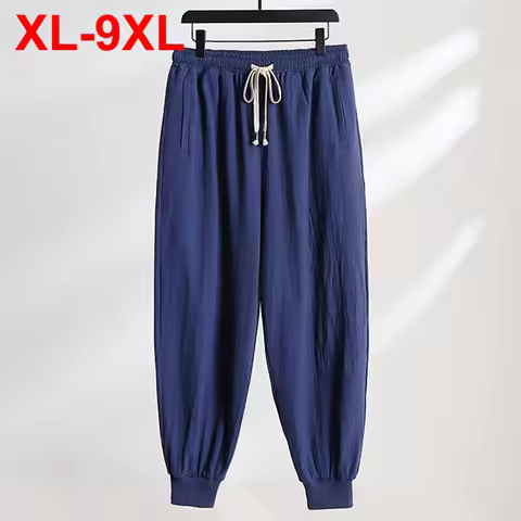 9XL Plus Size Men's Summer Pants Thin Cotton Linen Pants Wide Leg Loose Sweatpants Joggers Man Big S