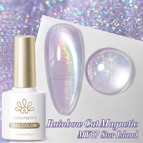 BORN PRETTY 10ml Rainbow Purple Water Light Cat Magnetic Gel Nail Polish Shining Sliver-light Hologr