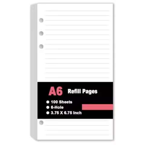 A6 Lined Paper Refill 6 Ring, A6 Filler Paper for Filofax Personal Binder Planner, 100gsm Ruled Page