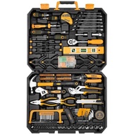 All in one Box Tools Set Socket Ratchet Wrench T Wrench Torque Drill Hammer Cutter Level Bar