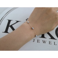 K10 Gold Natural Silver Blue Akoya Pearl Station Bracelet Baroque Shaped Made in Japan