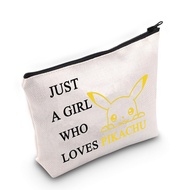 LEVLO Funny Cartoon Cosmetic Bag Anime Theme Fans Gift Just A Girl Who Loves Pika Makeup Zipper Pouc