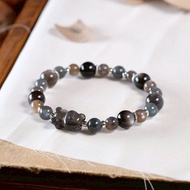 黑骨幹 雙眼銀曜石 拉長石 小熊 手鍊 天然礦石水晶